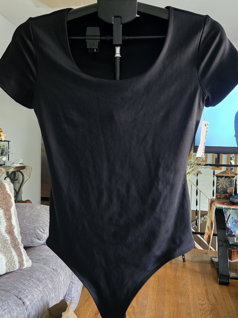 Kohl's Black Scoop Neck Short Sleeve Bodysuit - Smooth Stretch